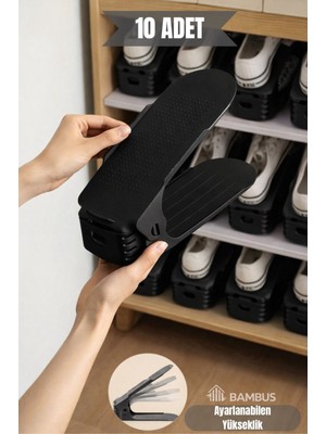 Bambus Home 10 Adet Dört Kademe Yükseklik Ayarlı Ayakkabı Düzenleyici Ayakkabı Rampası Organizer