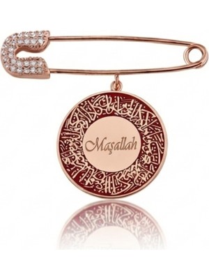 Parmas Design Bebek Yaka Iğnesi Maşallah ve Nazar Ayeti Yazılı 925 Ayar Gümüş Antialerjik Kırmızı