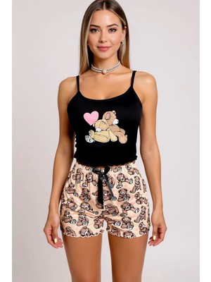 Pazarcan Ayıcık Desenli Askılı Şortlu Kadın Pijama