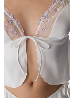 Penti Kırık Beyaz Broderie Saten Bralet