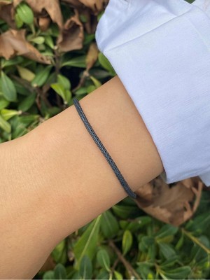 Normadia Şık Siyah Beyaz Gümüş Kazaziye Örgü Bileklik