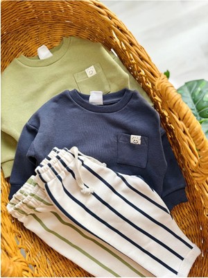 Cep Detaylı Sweat Çizgili Pantolon Alt Üst Takım