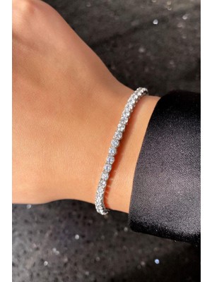 Normadia 3mm A Kalite Zirkon Taşlı Pırlanta Kilitli Su Yolu Bileklik