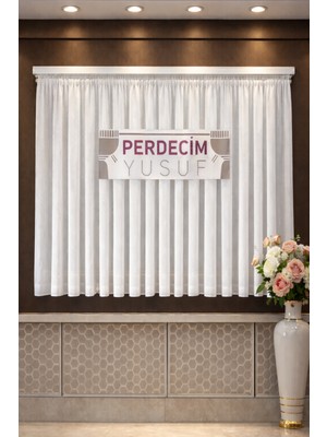 Perdecim Yusuf Peteküstü Damla Gümüş Simli 1/3 Sık Pileli Tül Perde Ütü Istemez Lüks Özel Ölçü