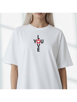 Etoile Studio Unisex %100 Pamuklu Oversize Grafik Baskılı Bisiklet Yaka Tişört Love You