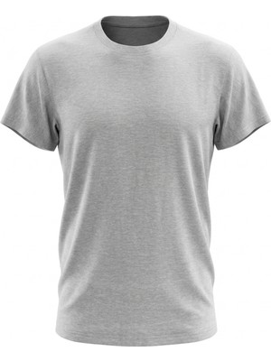ÜMİTEKS WORLD OF CLOTHES Gri Menanj Bisiklet Yaka Kısa Kol Penye Tişört 0 Yaka Gri Penye T-Shirt Penye Basic T-Shirt