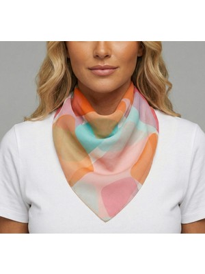 Jz Moda Renkli Geometrik Desenli Şifon Fular - 50X50 cm Pastel Kare Eşarp