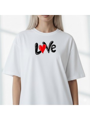 Etoile Studio Unisex %100 Pamuklu Oversize Grafik Baskılı Bisiklet Yaka Tişört Sevgili Kombini