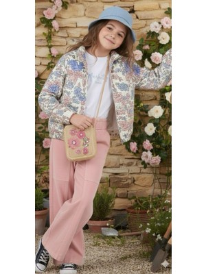 Jabber Kız Çocuk Çiçek Nakışlı Ceket, Tişört ve Pantolon 3'lü Takım