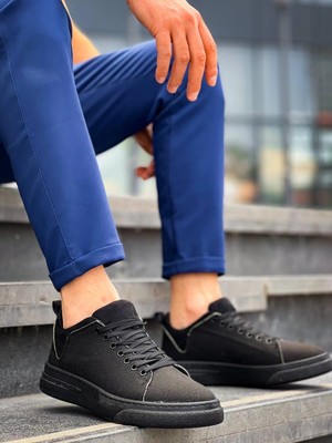 Pazarcan KB-X204 Kuback Siyah Keten Siyah Yüksek Taban Günlük Erkek Spor Ayakkabı