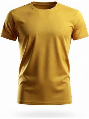 Ümiteks ÜMİTEKS WORLD OF CLOTHES Koyu Sarı Bisiklet Yaka Kısa Kol Penye Tişört 0 Yaka Sarı Penye T-Shirt Sarı Penye Basic T-Shirt