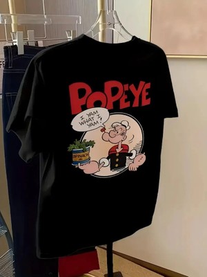 Tarz Yeri Erkek Oversize Tişörtü  Popeye The Sailor Retro Vintage Ispanak | Hediye Olarak Idealdir, Farklı Boyutları Mevcuttur. - Siyah