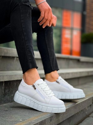 Pazarcan KB-X155 Kuback Beyaz Cilt Detaylı Beyaz Yüksek Taban Günlük Spor Ayakkabı