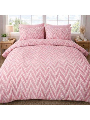 Seralay Home Pembe Zigzag Lastikli Çarşaflı Çift Kişilik Nevresim Takımı + 4 Adet Yastık Kılıfı