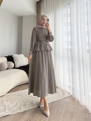 RFK Butik Kadın Melinda Begonya Kumaş Etekli Ikili Takım - Vizon