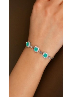 Normadia Parıltılı Paraiba Taşlı Rodyum Kare Gümüş Bileklik