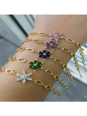 Normadia Parlak Zirkon Taşlı Nergis Çiçekli Gümüş Bayan Bileklik