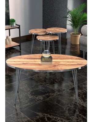 Zigon Sehpa ve Orta Sehpa Elips Set Gümüş Ceviz Tel