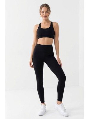 Yüksek Bel Toparlayıcı Esnek Kadın Tayt Siyah