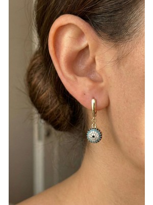 Osha Aksesuar Altın Kaplama Nazar Topu Detaylı Sallantılı Kadın Küpe