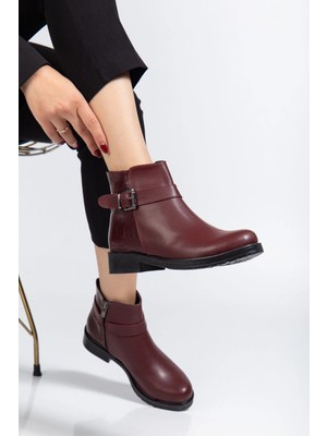 Pazarcan 165-204/1 Bordo Kroko Toka Aksesuarlı Fermuarlı Günlük Kadın Bot