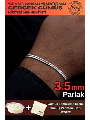 Normadia Erkek Gümüş Bileklik 3.5mm Yassı Beyaz Zincir Takı