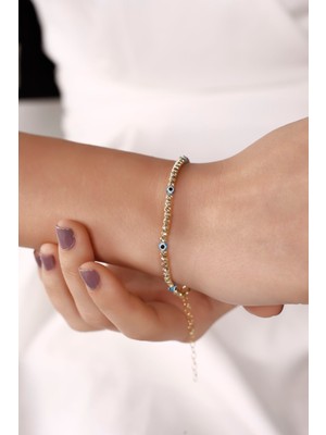 Normadia 925 Ayar Gümüş Nazarlı Italyan Dorika Toplu Bileklik, Şık ve Zarif Tasarım