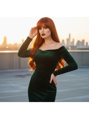 Pazarcan Kahküllü Uzun Dalgalı Fiber Sentetik Peruk / Bakır