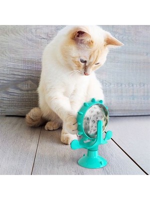 Vantuzlu Zilli Interaktif Dönebilen Mama Kaplı Renkli Eğlenceli Eğitici Kedi Oyuncağı (5477)