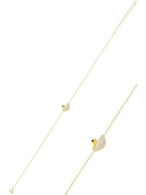 Normadia Gümüş ve Altın Yaldızlı Zirkon Taşlı Zarif Kuğu Tasarımlı Bileklik