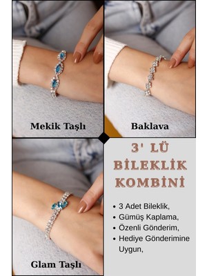 Normadia Şık Gümüş Kaplama Üç Turkuaz Taşlı Su Yolu Bileklik