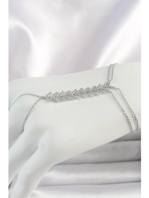 MK Beykoz Pirinç Gümüş Renk Zirkon Taşlı V Model Kadın Şahmeran