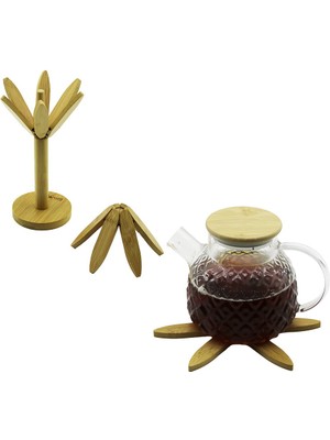 Standlı Ağaç Model 2pcs Ahşap Bambu Katlanır Nihale 6-Yapraklı Çiçek Modeli= Çap: 20CM (547