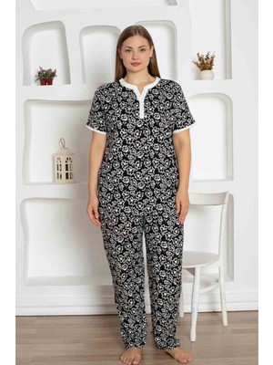 Alimer Siyah Çiçek Desenli Büyük Beden Pijama Takımı 2795KYB