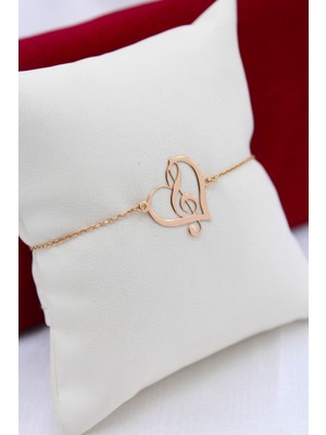 Normadia Kadın Gümüş Rose Kalp Sol Anahtarı Bileklik, Şık ve Zarif Tasarım