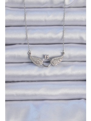 MK Beykoz 316L Çelik Zincir Gümüş Renk Kanatlı Tektaş Kolye