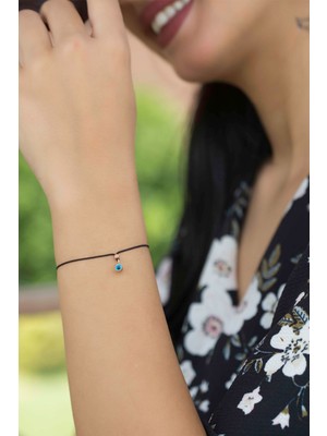 Normadia Şık Siyah Ipli Nazar Boncuklu Gümüş Bileklik, Zarif ve Modern Takı