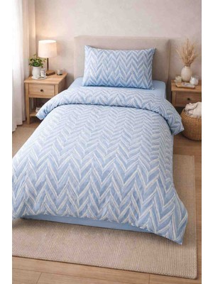 Seralay Home Mavi Zigzag Lastikli Çarşaflı Tek Kişilik Nevresim Takımı