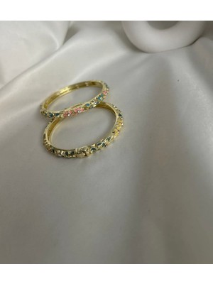 Huma Butik Takı Aksesuar 🌸 Mineli Gold Çelik Bilezik – Renkli Zarif Model