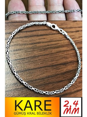 Normadia 925 Ayar Gümüş Erkek Bileklik Kare Kral Model 20CM 2.4mm Genişlik
