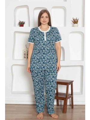 Alimer Indigo Çiçek Desenli Büyük Beden Pijama Takımı 2794KYB