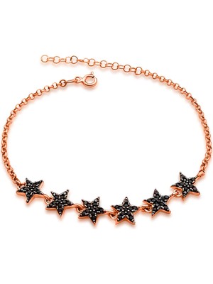 Normadia Şık Oniks Taşlı Rose Gümüş Yıldız Detaylı Kadın Bileklik