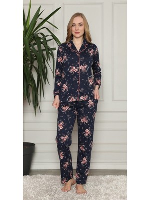 Alimer Kadın Önden Düğmeli Çiçek Desenli Pijama Takımı 2579