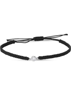 Normadia Şık Siyah Ipli Gümüş Tek Taş Bileklik, Zarif ve Modern Tasarım