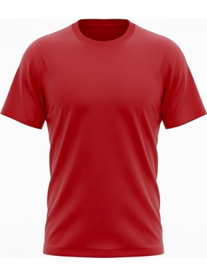 ÜMİTEKS WORLD OF CLOTHES Kırmızı Bisiklet Yaka Kısa Kol Penye Tişört 0 Yaka Kırmızı Penye T-Shirt Kırmızı Penye Basic T-Shirt