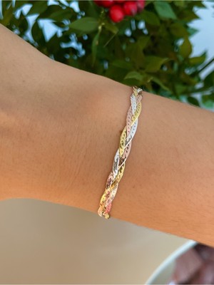 Normadia Renkli Örgü Bileklik, Altın Kaplama, 925 Ayar Gümüş, Şık ve Zarif Tarz