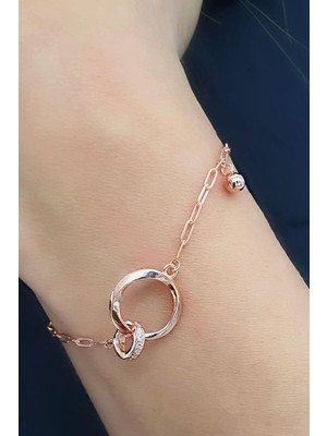 Normadia Zirkon Taşlı 925 Ayar Gümüş Rose Altın Kaplama Sevgi Bağı Bileklik