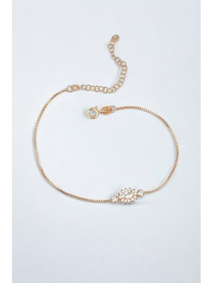 Normadia 925 Ayar Gümüş Oval Zirkon ve Safir Taşlı Ayarlanabilir Rose Bileklik