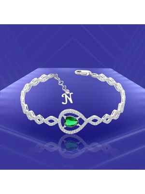 Normadia 925 Ayar Gümüş Yeşil Damla Harfli Su Yolu Göz Şekilli Bileklik