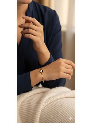 Normadia 925 Ayar Gümüş Gold Kaplama Mineli Lotus Çiçek Bileklik